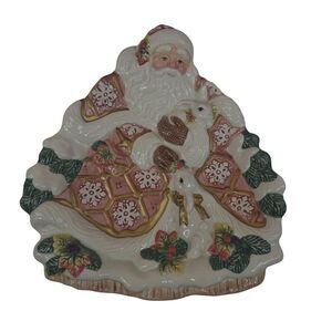 Fitz & Floyd Snowy Woods Santa Serving Plate Handcrafted Ceramic Holiday Decor